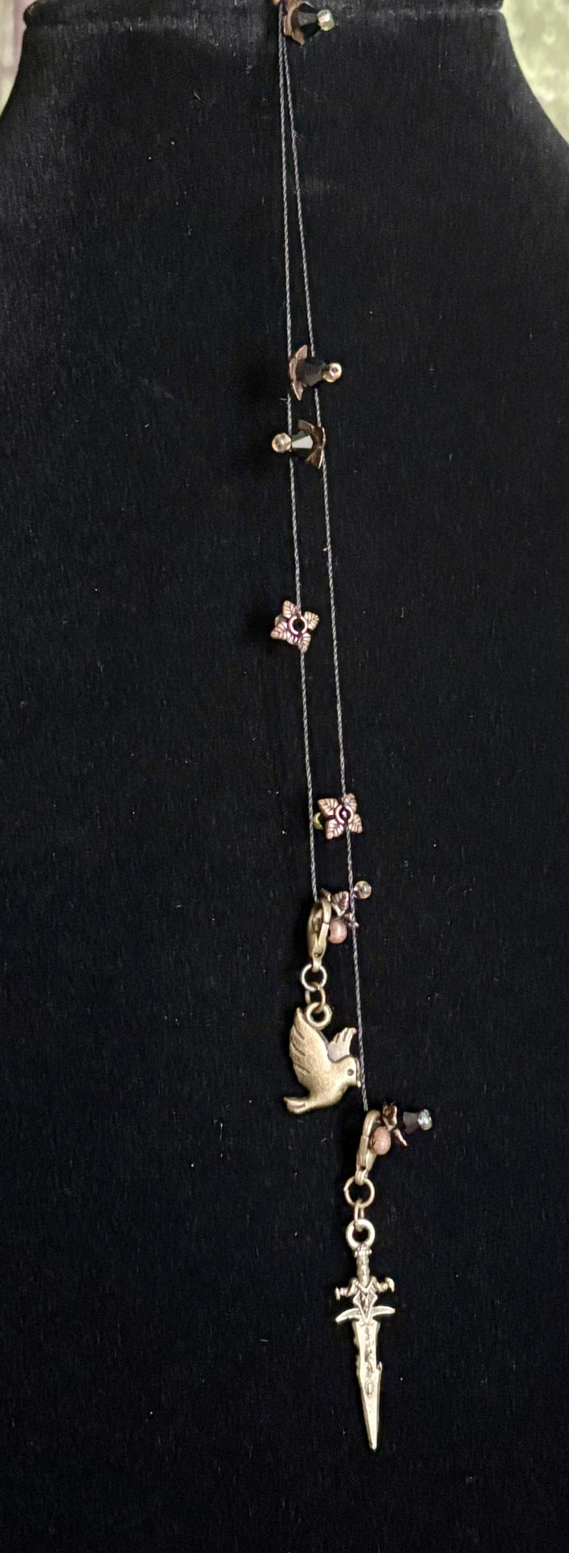 Designer Edition Jeweled XTension Repositionable Champagne Faceted Crystal Buds on Black Unbreakable Thread Bonus Portable Instant END-ITs (2 Horses) or (Dove & Sword)
