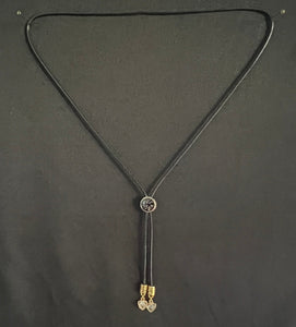 "I" CORD-IT Black Round Ornate Floral/Crystal Heart Dangles