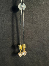 Load image into Gallery viewer, &quot;I&quot; CORD-IT Black Round Ornate Floral/Crystal Heart Dangles