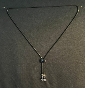 "I" CORD-IT Black Round Natural Stone/Crystal Pyramid Dangles