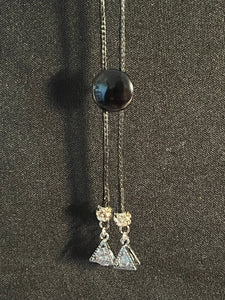 "I" CORD-IT Black Round Natural Stone/Crystal Pyramid Dangles