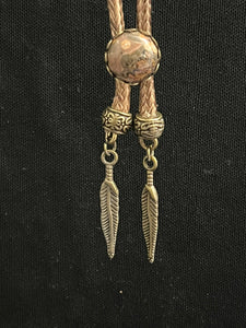"I" CORD-IT Tan Round Natural Gemstone/Feathers