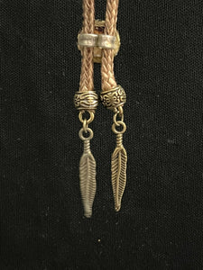 "I" CORD-IT Tan Round Natural Gemstone/Feathers