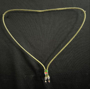 "I" CORD-IT Olive Green Faceted Aurora Teardrop/Faceted Aurora Dangles