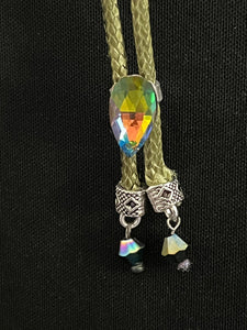 "I" CORD-IT Olive Green Faceted Aurora Teardrop/Faceted Aurora Dangles
