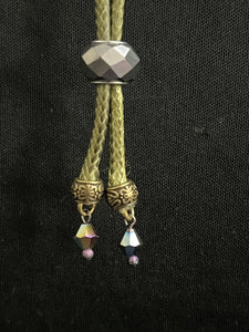 "I" CORD-IT Olive Green Faceted Glass Bead/Faceted Aurora Dangles