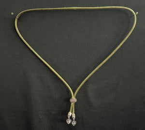 "I" CORD-IT Olive Green Faceted Misty Glass Bead/Crystal Heart Dangles