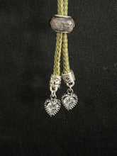 Load image into Gallery viewer, &quot;I&quot; CORD-IT Olive Green Faceted Misty Glass Bead/Crystal Heart Dangles
