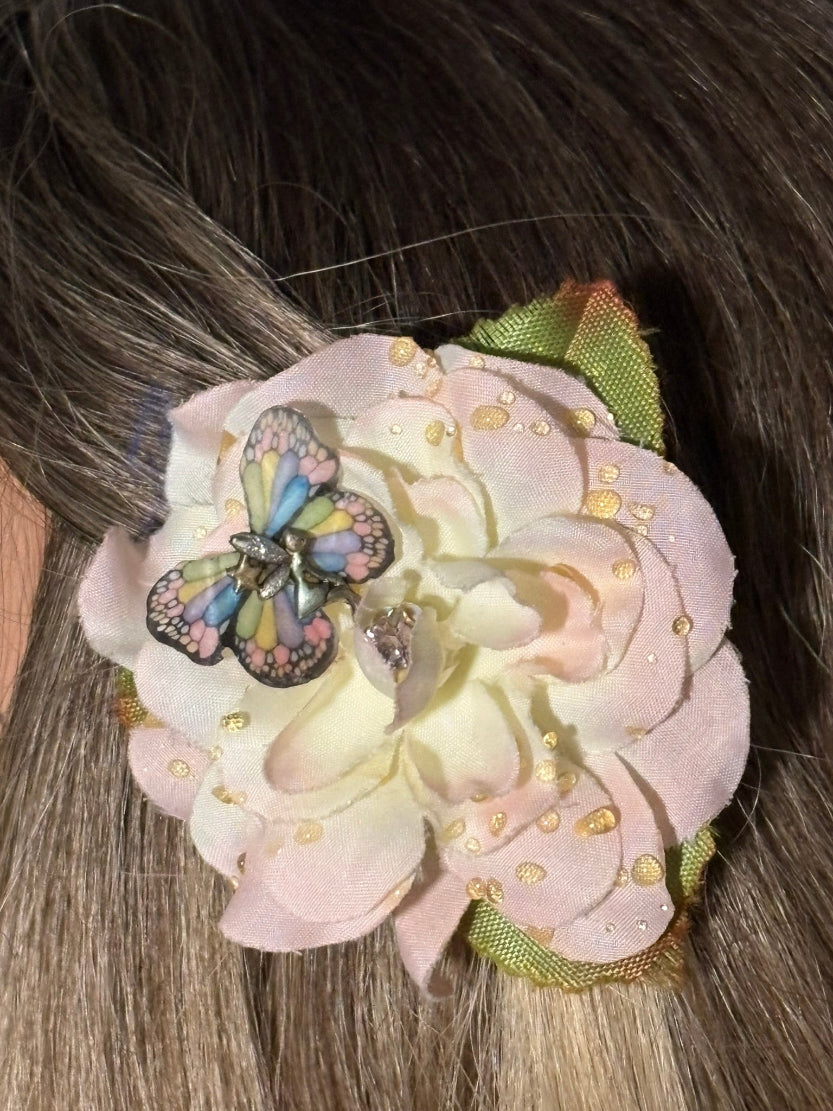 Faux Flower Pink Crystal Rose 'Butterfly Fairy'