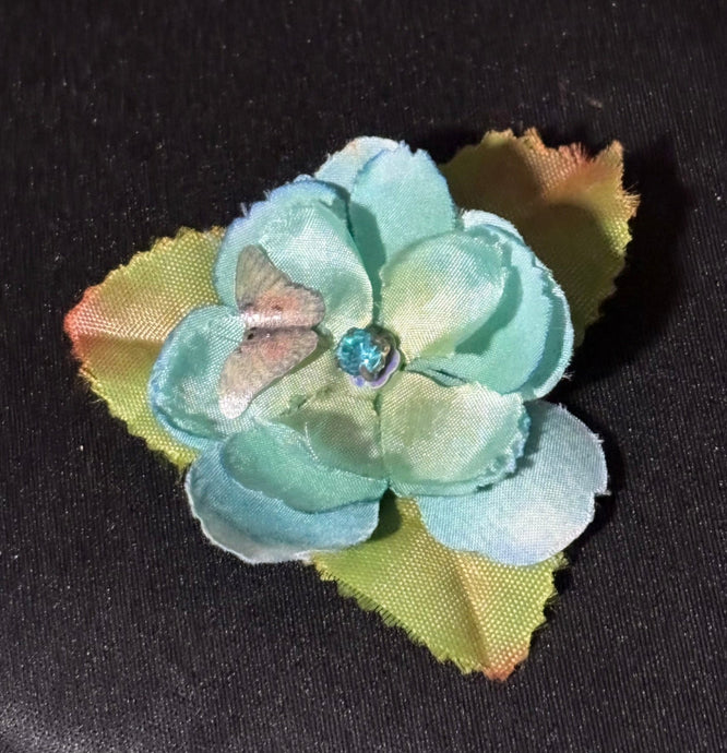 Faux Flower Teal Crystal Blossom 'Butterfly'