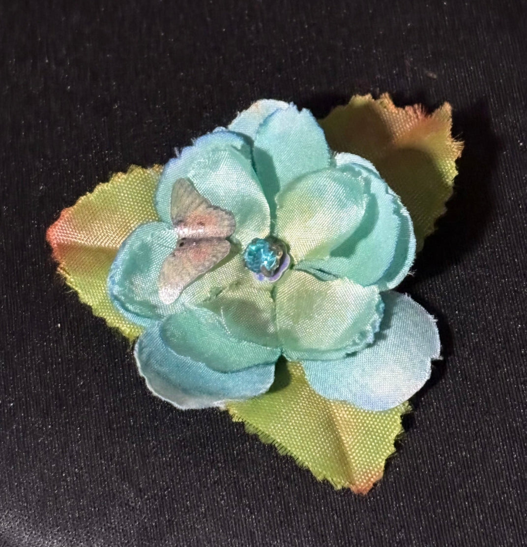 Faux Flower Teal Crystal Blossom 'Butterfly'