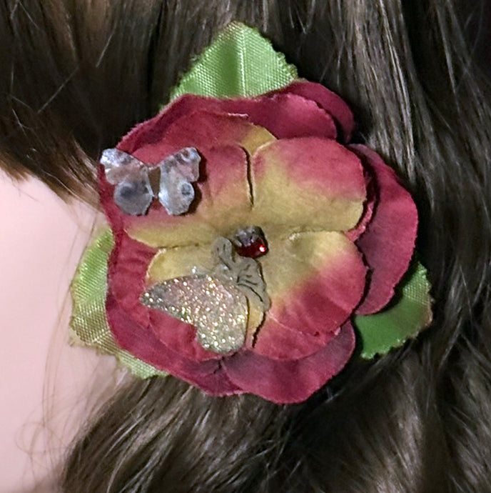 Faux Flower Tanned Wine Crystal Blossom 'Butterfles'