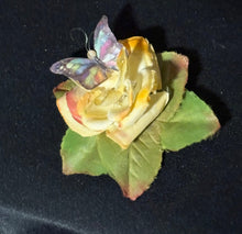 Load image into Gallery viewer, Faux Flower Pastel Yellow Crystal Rosebud &#39;Butterfly&#39;
