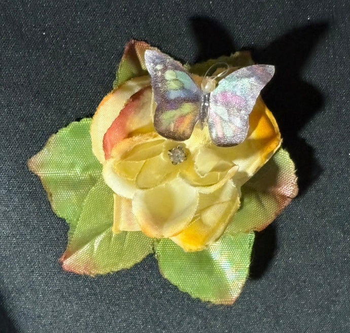 Faux Flower Pastel Yellow Crystal Rosebud 'Butterfly'