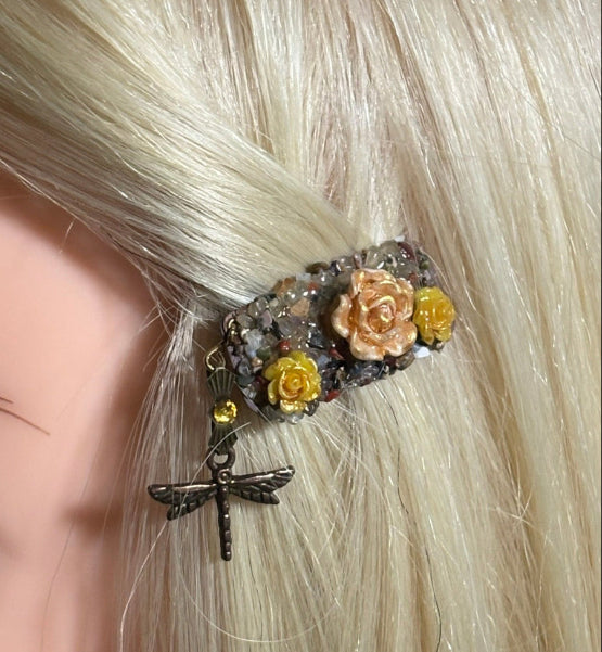 CLIP-IT Charming Attachment Yellow Rose Array Gemstone Setting & Delightful Dragonfly