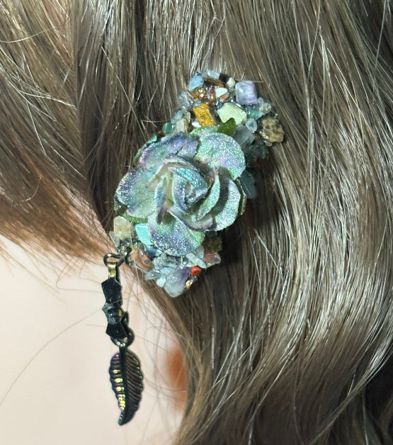 CLIP-IT Charming Attachment Blue Rainbow Rose Gemstone Setting & Bronze Feather