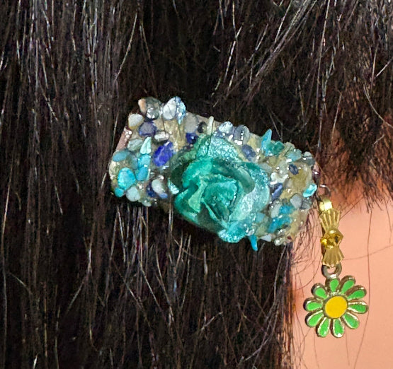 CLIP-IT Charming Attachment Teal RoseBud Gemstone Setting & Daisy