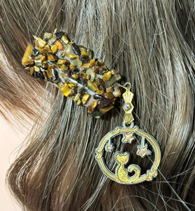 CLIP-IT Charming Attachment Tiger Eye Gemstone Setting & Celestial Kitty