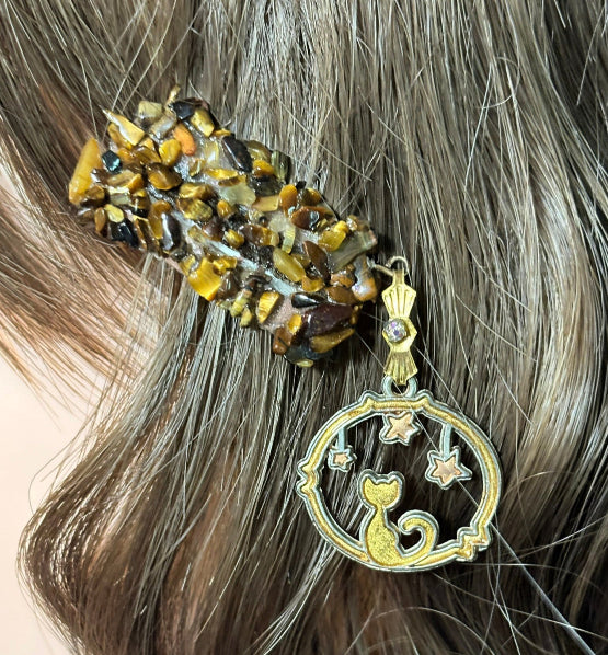 CLIP-IT Charming Attachment Tiger Eye Gemstone Setting & Celestial Kitty