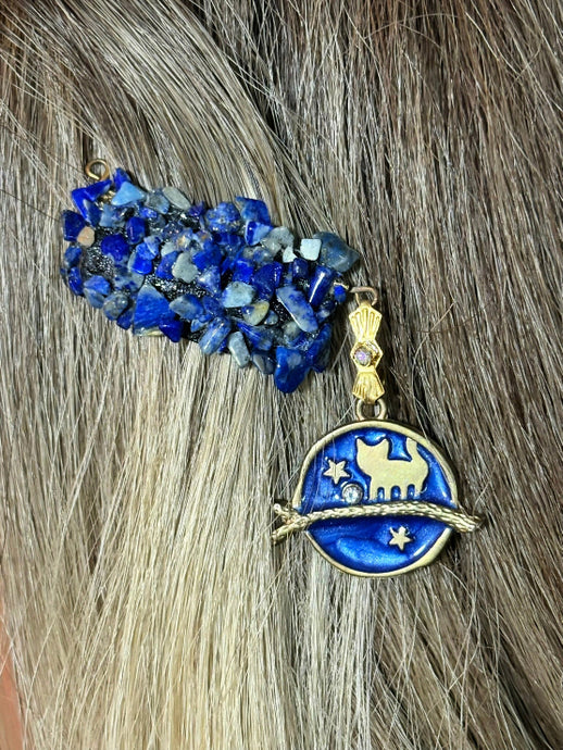 CLIP-IT Charming Attachment Lapis Gemstone Setting & Cosmic Cat on a Limb