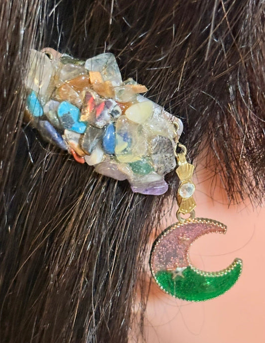 CLIP-IT Charming Attachment Multi Gemstone Setting & Half & Half Crescent Moon
