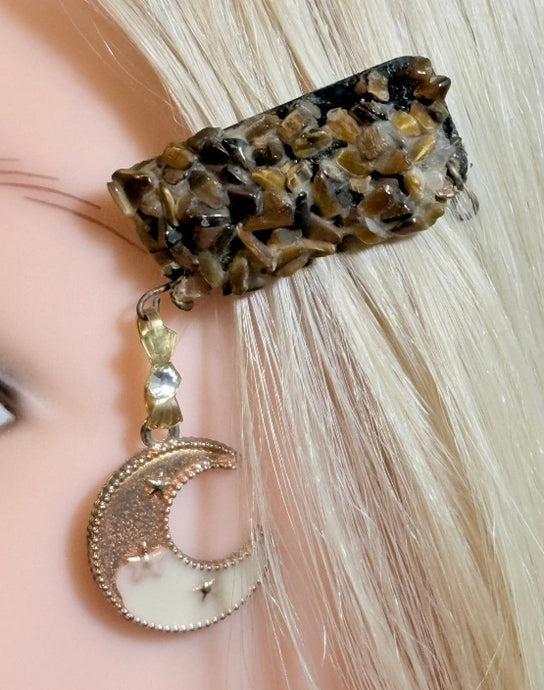CLIP-IT Charming Attachment Tiger Eye Gemstone Setting & Half & Half Crescent Moon