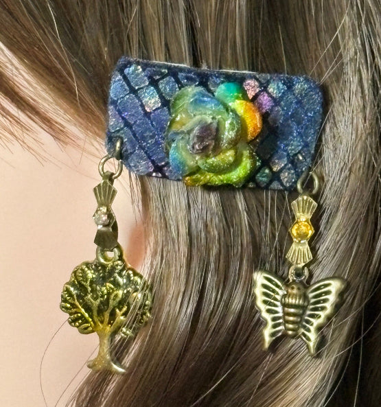 CLIP-IT Charming Attachment Rainbow RoseBud Blue Holographic Velvet & Tree & Butterfly