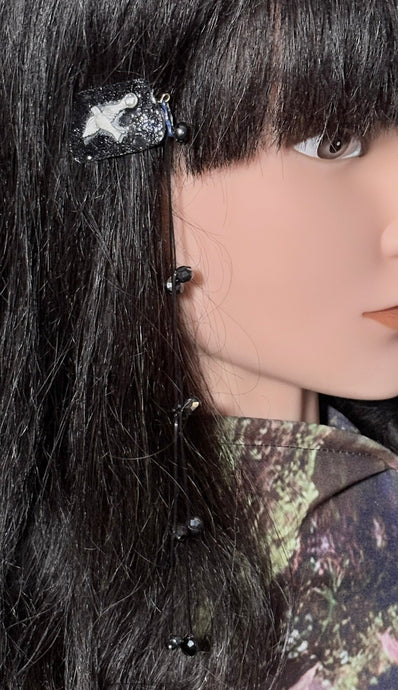 CLIP-IT XTension Glowing Bird Glossy Black Glitter Velvet & Stretchy Black Faceted Crystals