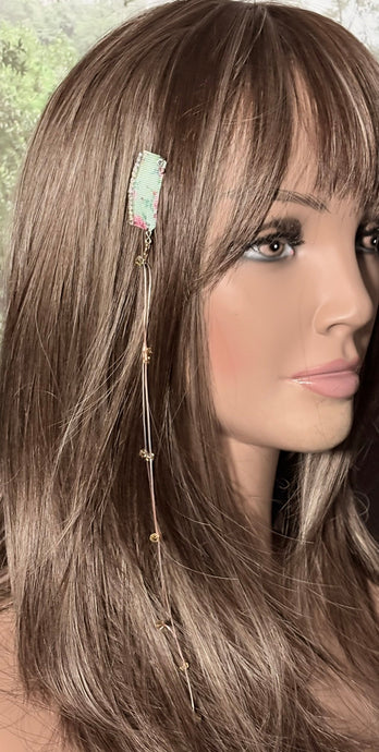 CLIP-IT XTension Pink Flowers on Green Tiny Rhinestone Trim & Stretchy Aurora Faceted Crystals
