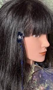CLIP-IT XTension Butterfly Black Glitter Velvet & Stretchy Blue Faceted Crystals
