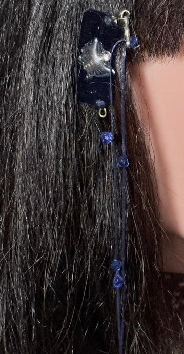 CLIP-IT XTension Butterfly Black Glitter Velvet & Stretchy Blue Faceted Crystals