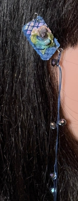CLIP-IT XTension Blue Holographic Velvet & Stretchy Blue Dark Aurora Faceted Crystals
