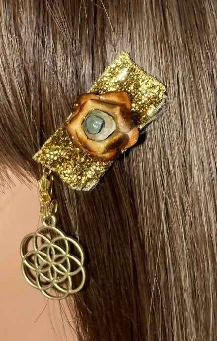 CLIP-IT Charming Attachment Burnished RoseBud Gold Glitter Velvet & Flower of Life