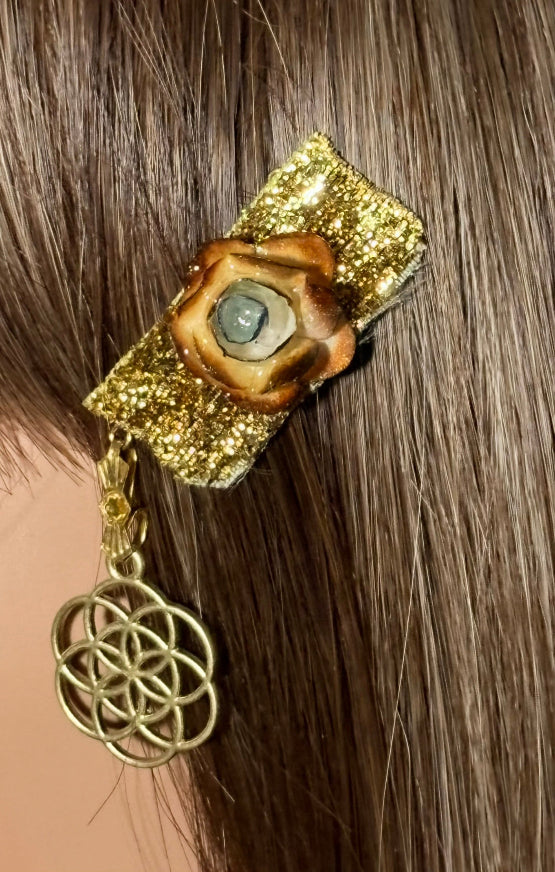 CLIP-IT Charming Attachment Burnished RoseBud Gold Glitter Velvet & Flower of Life
