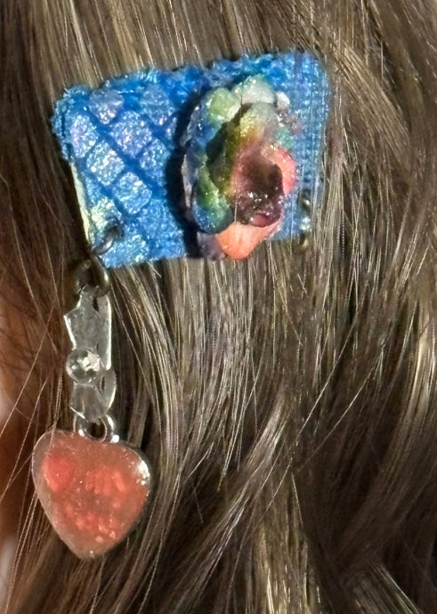 CLIP-IT Charming Attachment Rainbow RoseBud Blue Holographic Velvet & 