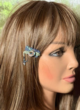 Load image into Gallery viewer, CLIP-IT Charming Attachment Leafed Rainbow RoseBud Blue Holographic Velvet &amp; Glistening Dove