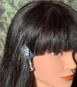CLIP-IT Charming Attachment Leafed Rainbow RoseBud Blue Holographic Velvet & Glittery Dove