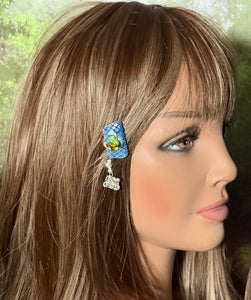 CLIP-IT Charming Attachment Rainbow RoseBud Blue Holographic Velvet & "I ♥ GOD"