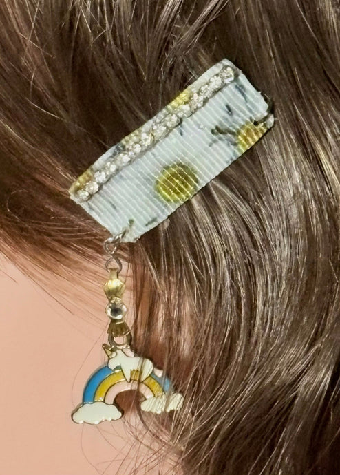 CLIP-IT Charming Attachment Yellow Floral Tiny Rhinestone Trim & Unicorn Rainbow