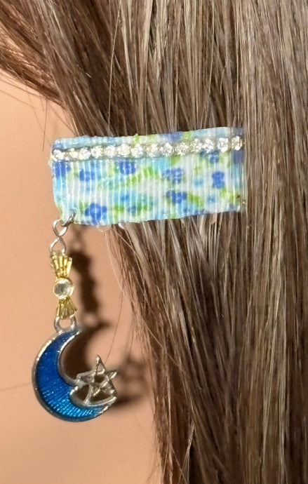 CLIP-IT Charming Attachment Blue Floral Tiny Rhinestone Trim & Star & Crescent Moon