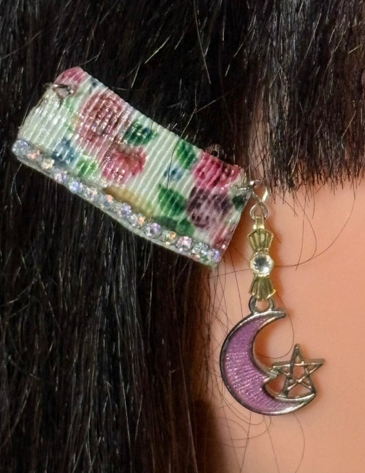 CLIP-IT Charming Attachment Pink Floral Tiny Rhinestone Trim & Star & Crescent Moon