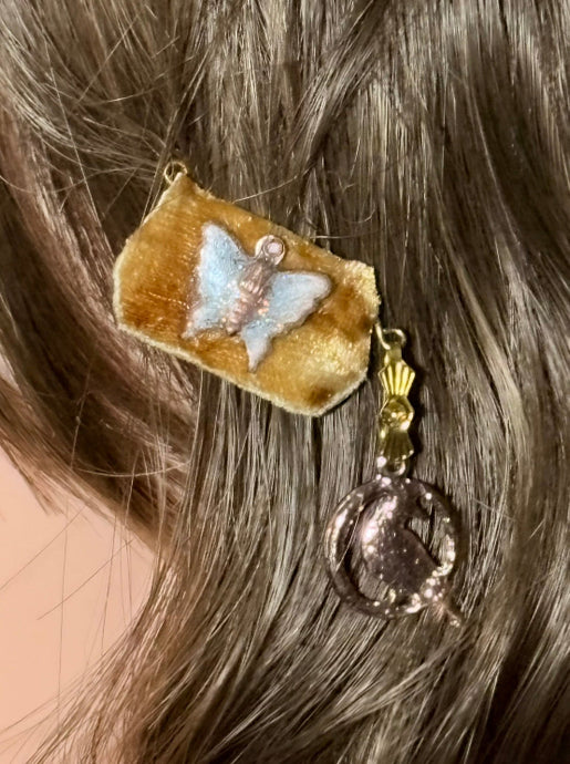 CLIP-IT Charming Attachment Golden Brown Velvet Butterfly & Parrot