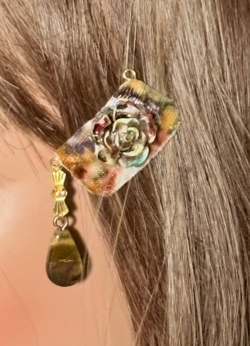 CLIP-IT Charming Attachment Colorful Velvet RoseBud & Tiger Eye Drop