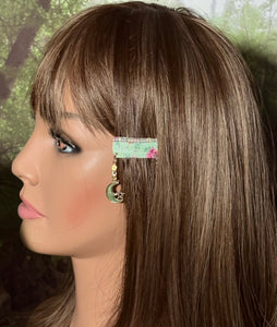 CLIP-IT Charming Attachment Pink Flower on Mint Green Tiny Rhinestone Trim & Star & Crescent Moon