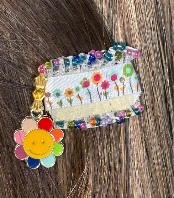 CLIP-IT Charming Attachment Rainbow Blossoms Tiny Beaded Trim & Rainbow Flower Happy Face