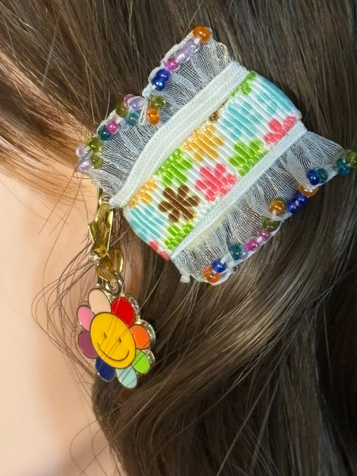 CLIP-IT Charming Attachment Rainbow Floral Tiny Beaded Trim & Rainbow Flower Happy Face