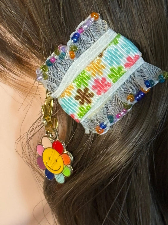 CLIP-IT Charming Attachment Rainbow Floral Tiny Beaded Trim & Rainbow Flower Happy Face