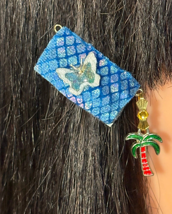 CLIP-IT Charming Attachment Butterfly Blue Holographic Velvet & Palm Tree
