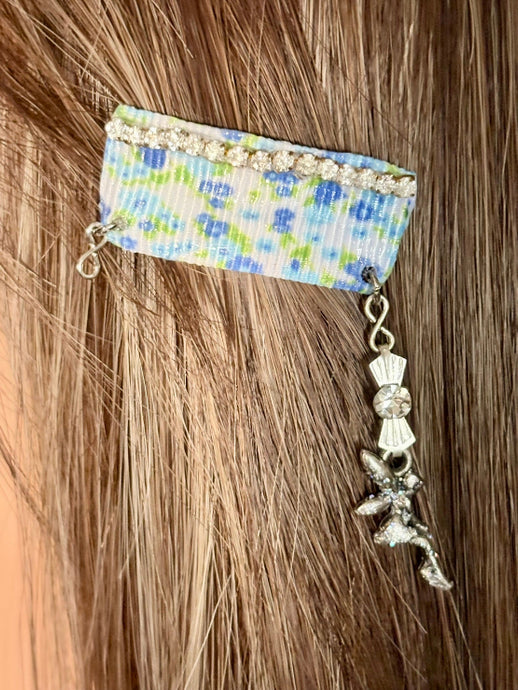 CLIP-IT Charming Attachment Blue Floral Tiny Rhinestone Trim & Fairy