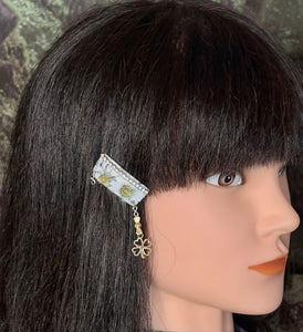 CLIP-IT Charming Attachment Gold Floral on Green Tiny Rhinestone Trim & 4 Leaf Clover